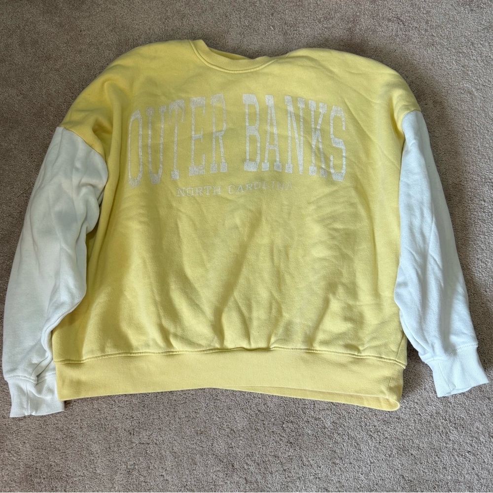 Yellow and White Women's Crew Neck Sweater